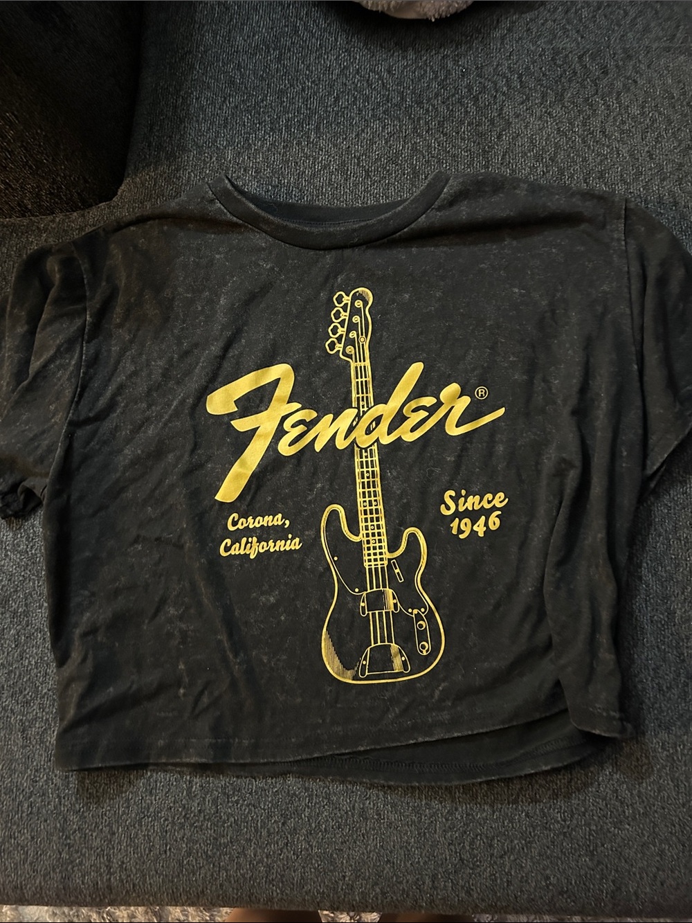 Fender Black Short-Sleeve Tee with Yellow Guitar Graphic